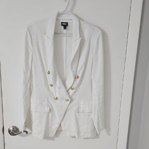 INC International Concepts White Double-Breasted Blazer with Gold-Tone Buttons